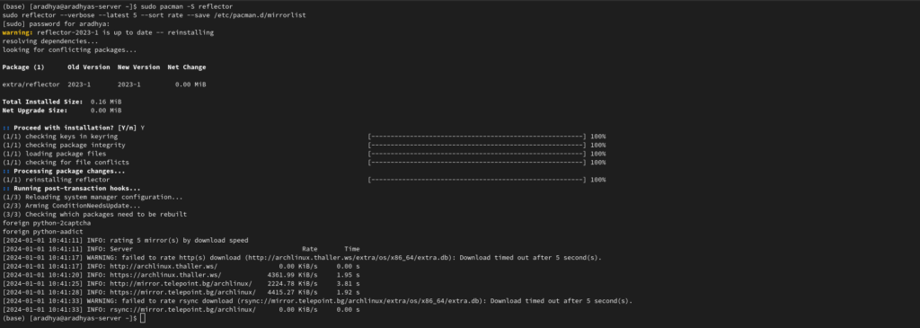 Troubleshooting Common Issues on Arch Linux 4 Troubleshooting the mirror and latency issue by optimizing mirror lists.