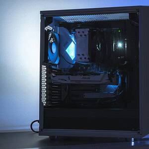 High-performance gaming PC with custom cooling and RGB lighting.