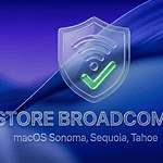 Network security shield with Wi-Fi icon and check mark for macOS.